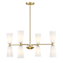 Bellevue 8 Light 32" Wide Chandelier with White Fluted Glass Shades Natural Brass