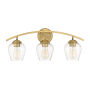 Bellevue 3 Light 24" Wide Bathroom Vanity Light with Clear Glass Shades Natural Brass