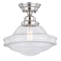 Bellevue Kash Single Light 12" Wide Semi-Flush Ceiling Fixture with A Glass Shade Satin Nickel