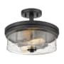 Bellevue Trigvey 2 Light 13" Wide Semi-Flush Drum Ceiling Fixture Matte Black