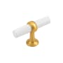Belwith Keeler Ostia 2-1/2" Elegant Modern Industrial "T" Bar Cabinet Bar Knob / Drawer Bar Knob Matte White / Brushed Golden Brass