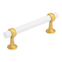 Belwith Keeler Ostia 3-3/4" Center to Center Luxury Modern Industrial Pipe Style Cabinet Bar Handle / Drawer Bar Pull Matte White / Brushed Golden Brass