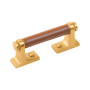 Belwith Keeler Reserve 3" Center to Center Leather Cabinet Handle / Drawer Pull - Mixed Materials Brushed Golden Brass / Brown Leather