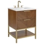 BEMMA Diamond 24" Free Standing Single Basin Vanity Set with Cabinet and Vanity Top Walnut / White Quartz Top / Satin Brass Hardware