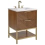 BEMMA Diamond 24" Free Standing Single Basin Vanity Set with Cabinet and Vanity Top Walnut / Calacatta Quartz Top / Satin Brass Hardware
