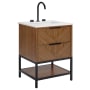 BEMMA Diamond 24" Free Standing Single Basin Vanity Set with Cabinet and Vanity Top Walnut / White Quartz Top / Matte Black Hardware