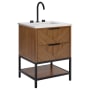 BEMMA Diamond 24" Free Standing Single Basin Vanity Set with Cabinet and Vanity Top Walnut / Calacatta Quartz Top / Matte Black Hardware