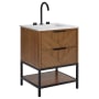BEMMA Diamond 24" Free Standing Single Basin Vanity Set with Cabinet and Vanity Top Walnut / Carrara Marble Top / Matte Black Hardware