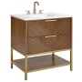 BEMMA Diamond 30" Free Standing Single Basin Vanity Set with Cabinet and Vanity Top Walnut / White Quartz Top / Satin Brass Hardware