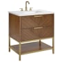 BEMMA Diamond 30" Free Standing Single Basin Vanity Set with Cabinet and Vanity Top Walnut / Calacatta Quartz Top / Satin Brass Hardware