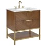 BEMMA Diamond 30" Free Standing Single Basin Vanity Set with Cabinet and Vanity Top Walnut / Carrara Marble Top / Satin Brass Hardware