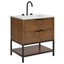 BEMMA Diamond 30" Free Standing Single Basin Vanity Set with Cabinet and Vanity Top Walnut / White Quartz Top / Matte Black Hardware