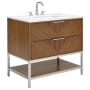 BEMMA Diamond 36" Free Standing Single Basin Vanity Set with Cabinet and Vanity Top Walnut / White Quartz Top / Brushed Nickel Hardware