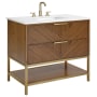 BEMMA Diamond 36" Free Standing Single Basin Vanity Set with Cabinet and Vanity Top Walnut / White Quartz Top / Satin Brass Hardware