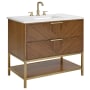 BEMMA Diamond 36" Free Standing Single Basin Vanity Set with Cabinet and Vanity Top Walnut / Calacatta Quartz Top / Satin Brass Hardware