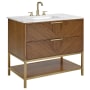 BEMMA Diamond 36" Free Standing Single Basin Vanity Set with Cabinet and Vanity Top Walnut / Carrara Marble Top / Satin Brass Hardware