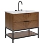 BEMMA Diamond 36" Free Standing Single Basin Vanity Set with Cabinet and Vanity Top Walnut / Calacatta Quartz Top / Matte Black Hardware