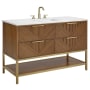 BEMMA Diamond 48" Free Standing Single Basin Vanity Set with Cabinet and Vanity Top Walnut / White Quartz Top / Satin Brass Hardware
