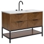 BEMMA Diamond 48" Free Standing Single Basin Vanity Set with Cabinet and Vanity Top Walnut / Calacatta Quartz Top / Matte Black Hardware