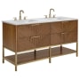 BEMMA Diamond 60" Free Standing Double Basin Vanity Set with Cabinet and Vanity Top Walnut / Calacatta Quartz Top / Satin Brass Hardware