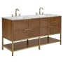 BEMMA Diamond 60" Free Standing Double Basin Vanity Set with Cabinet and Vanity Top Walnut / Carrara Marble Top / Satin Brass Hardware