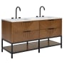 BEMMA Diamond 60" Free Standing Double Basin Vanity Set with Cabinet and Vanity Top Walnut / White Quartz Top / Matte Black Hardware