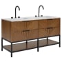 BEMMA Diamond 60" Free Standing Double Basin Vanity Set with Cabinet and Vanity Top Walnut / Carrara Marble Top / Matte Black Hardware