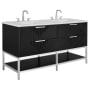 BEMMA Diamond 60" Free Standing Double Basin Vanity Set with Cabinet and Vanity Top Charcoal Black / Calacatta Quartz Top / Brushed Nickel Hardware