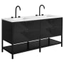 BEMMA Diamond 60" Free Standing Double Basin Vanity Set with Cabinet and Vanity Top Charcoal Black / White Quartz Top / Matte Black Hardware