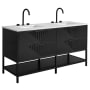 BEMMA Diamond 60" Free Standing Double Basin Vanity Set with Cabinet and Vanity Top Charcoal Black / Calacatta Quartz Top / Matte Black Hardware
