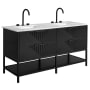 BEMMA Diamond 60" Free Standing Double Basin Vanity Set with Cabinet and Vanity Top Charcoal Black / Carrara Marble Top / Matte Black Hardware