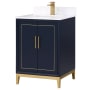 BEMMA Gracie 24" Free Standing Single Basin Vanity Set with Cabinet and Quartz Vanity Top Pacific Blue / Calacatta Quartz Top / Satin Brass Hardware