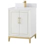 BEMMA Gracie 24" Free Standing Single Basin Vanity Set with Cabinet and Quartz Vanity Top Satin White / Calacatta Quartz Top / Satin Brass Hardware