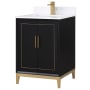 BEMMA Gracie 24" Free Standing Single Basin Vanity Set with Cabinet and Quartz Vanity Top Midnight Black / Calacatta Quartz Top / Satin Brass Hardware