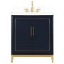 BEMMA Gracie 30" Free Standing Single Basin Vanity Set with Cabinet and Vanity Top Pacific Blue / Calacatta Quartz Top / Satin Brass Hardware