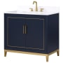 BEMMA Gracie 36" Free Standing Single Basin Vanity Set with Cabinet and Vanity Top Pacific Blue / Calacatta Quartz Top / Satin Brass Hardware