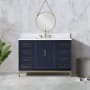 BEMMA Gracie 48" Free Standing Single Basin Vanity Set with Cabinet and Vanity Top Pacific Blue / White Quartz Top / Satin Brass Hardware