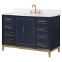 BEMMA Gracie 48" Free Standing Single Basin Vanity Set with Cabinet and Vanity Top Pacific Blue / Calacatta Quartz Top / Satin Brass Hardware