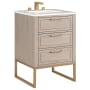 BEMMA Markham 24" Free Standing Single Basin Vanity Set with Cabinet and Vanity Top Cashmere Grey / White Quartz Top / Satin Brass Hardware