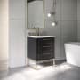 BEMMA Markham 24" Free Standing Single Basin Vanity Set with Cabinet and Vanity Top Midnight Black / White Quartz Top / Satin Brass Hardware