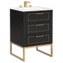 BEMMA Markham 24" Free Standing Single Basin Vanity Set with Cabinet and Vanity Top Midnight Black / Calacatta Quartz Top / Satin Brass Hardware