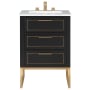 BEMMA Markham 24" Free Standing Single Basin Vanity Set with Cabinet and Vanity Top Midnight Black / Carrara Marble Top / Satin Brass Hardware