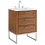 BEMMA Markham 24" Free Standing Single Basin Vanity Set with Cabinet and Vanity Top Walnut / White Quartz Top / Brushed Nickel Hardware