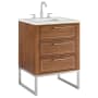 BEMMA Markham 24" Free Standing Single Basin Vanity Set with Cabinet and Vanity Top Walnut / Calacatta Quartz Top / Brushed Nickel Hardware