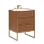 BEMMA Markham 24" Free Standing Single Basin Vanity Set with Cabinet and Vanity Top Walnut / Calacatta Quartz Top / Satin Brass Hardware