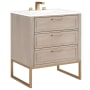 BEMMA Markham 30" Free Standing Single Basin Vanity Set with Cabinet and Vanity Top Cashmere Grey / White Quartz Top / Satin Brass Hardware