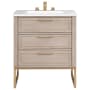 BEMMA Markham 30" Free Standing Single Basin Vanity Set with Cabinet and Vanity Top Cashmere Grey / Carrara Marble Top / Satin Brass Hardware