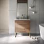 BEMMA Markham 30" Free Standing Single Basin Vanity Set with Cabinet and Vanity Top Walnut / White Quartz Top / Satin Brass Hardware