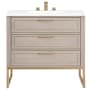 BEMMA Markham 36" Free Standing Single Basin Vanity Set with Cabinet and Vanity Top Cashmere Grey / White Quartz Top / Satin Brass Hardware
