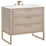 BEMMA Markham 36" Free Standing Single Basin Vanity Set with Cabinet and Vanity Top Cashmere Grey / Calacatta Quartz Top / Satin Brass Hardware